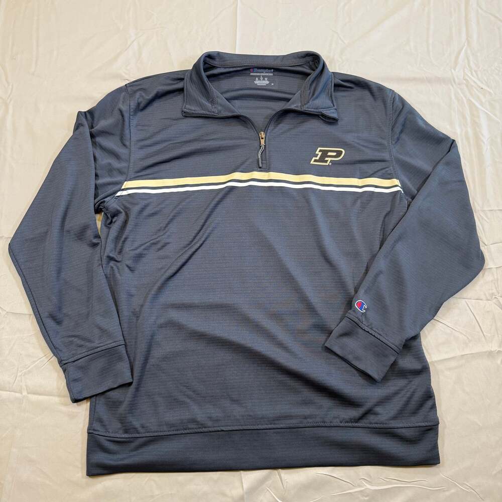 Purdue University Champion Quarter Zip Campus Pullover Shirt (Men's Large) Gray